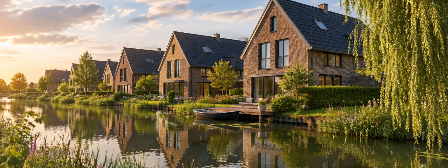 Nieuwbouwwoningen met tuinen in het groen