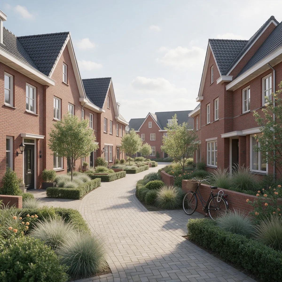 Groen wandelpad tussen de woningen